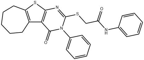 2-((4-oxo-3-phenyl-3,5,6,7,8,9-hexahydro-4H-cyclohepta[4,5]thieno[2,3-d]pyrimidin-2-yl)thio)-N-phenylacetamide Structure