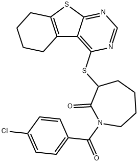 1-(4-chlorobenzoyl)-3-((5,6,7,8-tetrahydrobenzo[4,5]thieno[2,3-d]pyrimidin-4-yl)thio)azepan-2-one 구조식 이미지