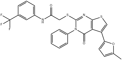 2-((5-(5-methylfuran-2-yl)-4-oxo-3-phenyl-3,4-dihydrothieno[2,3-d]pyrimidin-2-yl)thio)-N-(3-(trifluoromethyl)phenyl)acetamide Structure