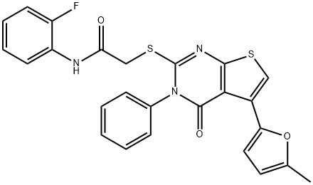 N-(2-fluorophenyl)-2-((5-(5-methylfuran-2-yl)-4-oxo-3-phenyl-3,4-dihydrothieno[2,3-d]pyrimidin-2-yl)thio)acetamide Structure