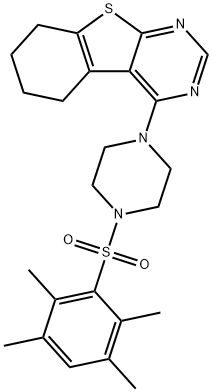 4-(4-((2,3,5,6-tetramethylphenyl)sulfonyl)piperazin-1-yl)-5,6,7,8-tetrahydrobenzo[4,5]thieno[2,3-d]pyrimidine 구조식 이미지