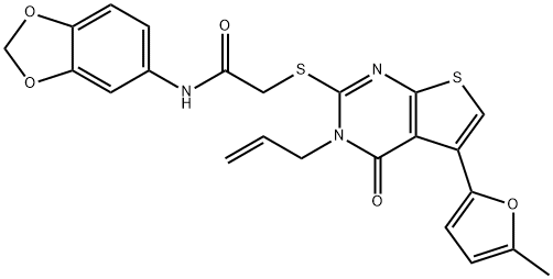 2-((3-allyl-5-(5-methylfuran-2-yl)-4-oxo-3,4-dihydrothieno[2,3-d]pyrimidin-2-yl)thio)-N-(benzo[d][1,3]dioxol-5-yl)acetamide Structure