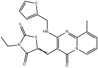 (Z)-3-ethyl-5-((2-((furan-2-ylmethyl)amino)-9-methyl-4-oxo-4H-pyrido[1,2-a]pyrimidin-3-yl)methylene)-2-thioxothiazolidin-4-one Structure