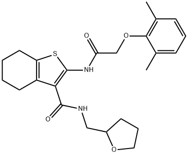 2-(2-(2,6-dimethylphenoxy)acetamido)-N-((tetrahydrofuran-2-yl)methyl)-4,5,6,7-tetrahydrobenzo[b]thiophene-3-carboxamide 구조식 이미지