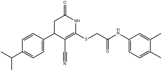 2-((3-cyano-4-(4-isopropylphenyl)-6-oxo-1,4,5,6-tetrahydropyridin-2-yl)thio)-N-(3,4-dimethylphenyl)acetamide Structure