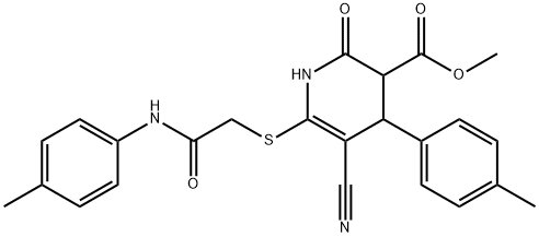 methyl 5-cyano-2-oxo-6-((2-oxo-2-(p-tolylamino)ethyl)thio)-4-(p-tolyl)-1,2,3,4-tetrahydropyridine-3-carboxylate 구조식 이미지