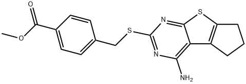 methyl 4-(((4-amino-6,7-dihydro-5H-cyclopenta[4,5]thieno[2,3-d]pyrimidin-2-yl)thio)methyl)benzoate 구조식 이미지