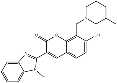 7-hydroxy-3-(1-methyl-1H-benzo[d]imidazol-2-yl)-8-((3-methylpiperidin-1-yl)methyl)-2H-chromen-2-one 구조식 이미지