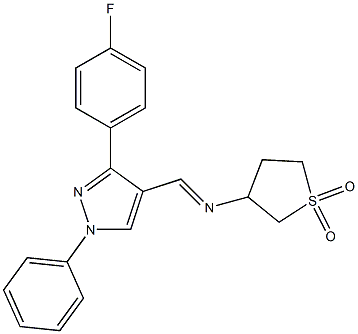 (E)-3-(((3-(4-fluorophenyl)-1-phenyl-1H-pyrazol-4-yl)methylene)amino)tetrahydrothiophene 1,1-dioxide Structure