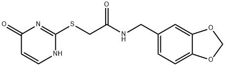 N-(1,3-benzodioxol-5-ylmethyl)-2-[(4-hydroxypyrimidin-2-yl)sulfanyl]acetamide 구조식 이미지