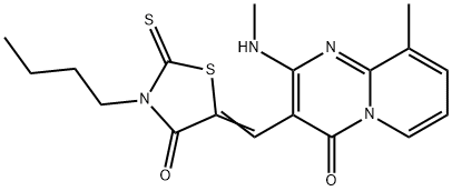 (Z)-3-butyl-5-((9-methyl-2-(methylamino)-4-oxo-4H-pyrido[1,2-a]pyrimidin-3-yl)methylene)-2-thioxothiazolidin-4-one Structure