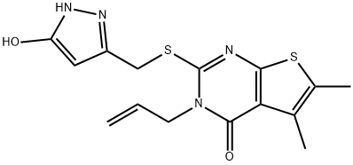 3-allyl-2-(((5-hydroxy-1H-pyrazol-3-yl)methyl)thio)-5,6-dimethylthieno[2,3-d]pyrimidin-4(3H)-one Structure