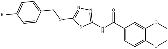 N-(5-((4-bromobenzyl)thio)-1,3,4-thiadiazol-2-yl)-3,4-dimethoxybenzamide 구조식 이미지