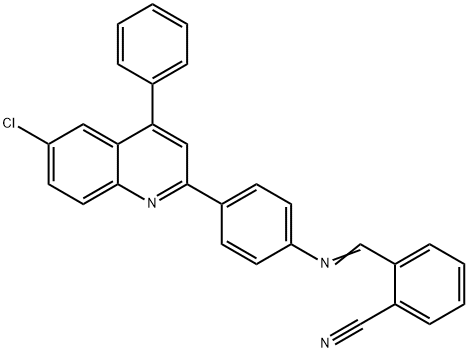 (E)-2-(((4-(6-chloro-4-phenylquinolin-2-yl)phenyl)imino)methyl)benzonitrile Structure