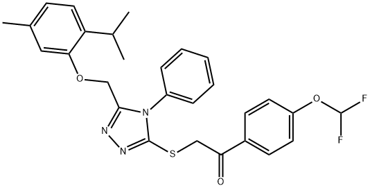 1-(4-(difluoromethoxy)phenyl)-2-((5-((2-isopropyl-5-methylphenoxy)methyl)-4-phenyl-4H-1,2,4-triazol-3-yl)thio)ethan-1-one Structure
