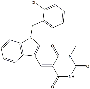 (5E)-5-[[1-[(2-chlorophenyl)methyl]indol-3-yl]methylidene]-1-methyl-1,3-diazinane-2,4,6-trione Structure