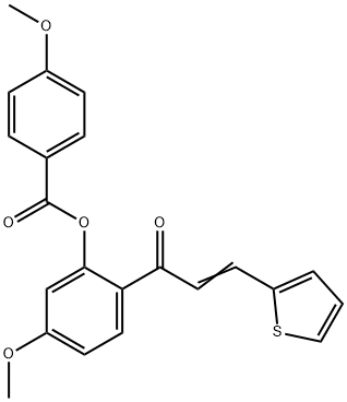 (E)-5-methoxy-2-(3-(thiophen-2-yl)acryloyl)phenyl 4-methoxybenzoate 구조식 이미지