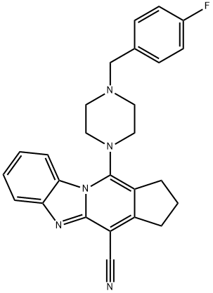 11-(4-(4-fluorobenzyl)piperazin-1-yl)-2,3-dihydro-1H-benzo[4,5]imidazo[1,2-a]cyclopenta[d]pyridine-4-carbonitrile 구조식 이미지