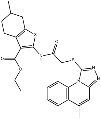 ethyl 6-methyl-2-(2-((5-methyl-[1,2,4]triazolo[4,3-a]quinolin-1-yl)thio)acetamido)-4,5,6,7-tetrahydrobenzo[b]thiophene-3-carboxylate Structure