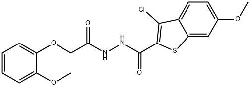 3-chloro-6-methoxy-N'-[(2-methoxyphenoxy)acetyl]-1-benzothiophene-2-carbohydrazide Structure