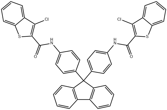 N,N'-[9H-fluorene-9,9-diylbis(4,1-phenylene)]bis(3-chloro-1-benzothiophene-2-carboxamide) 구조식 이미지