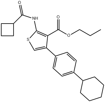 propyl 2-(cyclobutanecarbonylamino)-4-(4-cyclohexylphenyl)thiophene-3-carboxylate Structure