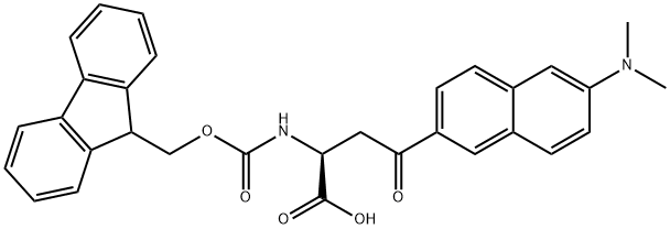 (S)-2-((((9H-fluoren-9-yl)methoxy)carbonyl)amino)-4-(6-(dimethylamino)naphthalen-2-yl)-4-oxobutanoic acid Structure