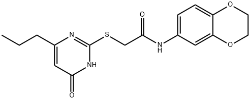 N-(2,3-dihydro-1,4-benzodioxin-6-yl)-2-[(4-hydroxy-6-propylpyrimidin-2-yl)sulfanyl]acetamide 구조식 이미지