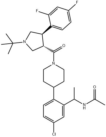 Acetamide, N-[1-[5-chloro-2-[1-[[(3S,4R)-4-(2,4-difluorophenyl)-1-(1,1-dimethylethyl)-3-pyrrolidinyl]carbonyl]-4-piperidinyl]phenyl]ethyl]- Structure