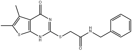 N-benzyl-2-((5,6-dimethyl-4-oxo-3,4-dihydrothieno[2,3-d]pyrimidin-2-yl)thio)acetamide Structure