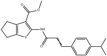 methyl 2-({(2E)-3-[4-(propan-2-yl)phenyl]prop-2-enoyl}amino)-5,6-dihydro-4H-cyclopenta[b]thiophene-3-carboxylate 구조식 이미지