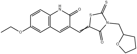 (Z)-5-((6-ethoxy-2-oxo-1,2-dihydroquinolin-3-yl)methylene)-3-((tetrahydrofuran-2-yl)methyl)-2-thioxothiazolidin-4-one 구조식 이미지