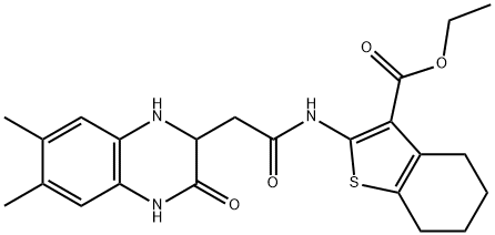 ethyl 2-(2-(6,7-dimethyl-3-oxo-1,2,3,4-tetrahydroquinoxalin-2-yl)acetamido)-4,5,6,7-tetrahydrobenzo[b]thiophene-3-carboxylate Structure