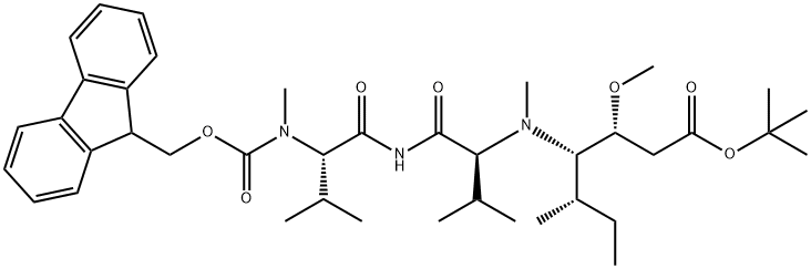 tert-butyl (5S,8S,11S,12R)-11-((S)-sec-butyl)-1-(9H-fluoren-9-yl)-5,8-diisopropyl-12-methoxy-4,10-dimethyl-3,6,9-trioxo-2-oxa-4,7,10-triazatetradecan-14-oate 구조식 이미지