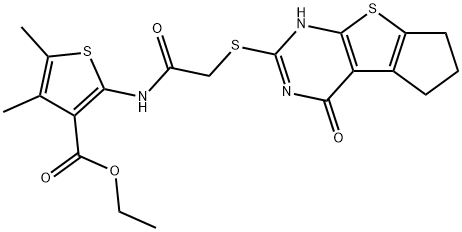 ethyl 4,5-dimethyl-2-(2-((4-oxo-3,5,6,7-tetrahydro-4H-cyclopenta[4,5]thieno[2,3-d]pyrimidin-2-yl)thio)acetamido)thiophene-3-carboxylate 구조식 이미지