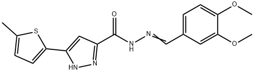 (E)-N-(3,4-dimethoxybenzylidene)-3-(5-methylthiophen-2-yl)-1H-pyrazole-5-carbohydrazide 구조식 이미지