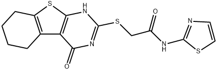 2-((4-oxo-3,4,5,6,7,8-hexahydrobenzo[4,5]thieno[2,3-d]pyrimidin-2-yl)thio)-N-(thiazol-2-yl)acetamide 구조식 이미지