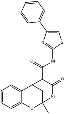2-methyl-4-oxo-N-(4-phenylthiazol-2-yl)-3,4,5,6-tetrahydro-2H-2,6-methanobenzo[g][1,3]oxazocine-5-carboxamide 구조식 이미지