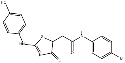 (E)-N-(4-bromophenyl)-2-(2-((4-hydroxyphenyl)imino)-4-oxothiazolidin-5-yl)acetamide 구조식 이미지