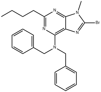 N,N-dibenzyl-8-bromo-2-butyl-9-methyl-9H-purin-6-amine 구조식 이미지