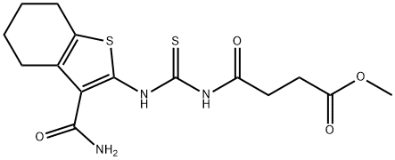 methyl 4-[({[3-(aminocarbonyl)-4,5,6,7-tetrahydro-1-benzothien-2-yl]amino}carbonothioyl)amino]-4-oxobutanoate 구조식 이미지