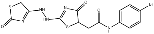 N-(4-bromophenyl)-2-((E)-4-oxo-2-(((E)-2-oxothiazolidin-4-ylidene)hydrazono)thiazolidin-5-yl)acetamide 구조식 이미지