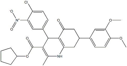 4-(4-Chloro-3-nitro-phenyl)-7-(3,4-dimethoxy-phenyl)-2-methyl-5-oxo-1,4,5,6,7,8-hexahydro-quinoline-3-carboxylic acid cyclopentyl ester Structure