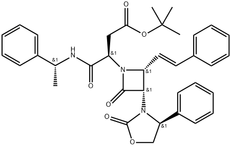 (R)-tert-butyl 4-oxo-3-((3S,4R)-2-oxo-3-((S)-2-oxo-4-phenyloxazolidin-3-yl)-4-((E)-styryl)azetidin-1-yl)-4-(((R)-1-phenylethyl)amino)butanoate 구조식 이미지