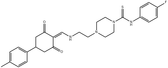 N-(4-fluorophenyl)-4-[2-({[4-(4-methylphenyl)-2,6-dioxocyclohexylidene]methyl}amino)ethyl]piperazine-1-carbothioamide 구조식 이미지