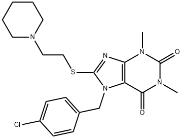 7-(4-chlorobenzyl)-1,3-dimethyl-8-((2-(piperidin-1-yl)ethyl)thio)-3,7-dihydro-1H-purine-2,6-dione 구조식 이미지