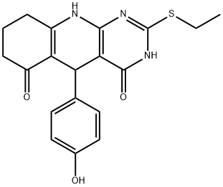 2-(ethylthio)-5-(4-hydroxyphenyl)-5,8,9,10-tetrahydropyrimido[4,5-b]quinoline-4,6(3H,7H)-dione Structure