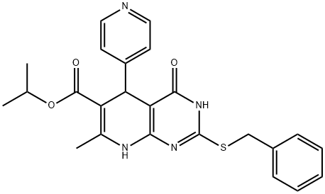 isopropyl 2-(benzylthio)-7-methyl-4-oxo-5-(pyridin-4-yl)-3,4,5,8-tetrahydropyrido[2,3-d]pyrimidine-6-carboxylate Structure