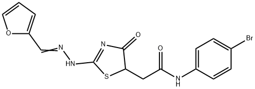 N-(4-bromophenyl)-2-((E)-2-(((E)-furan-2-ylmethylene)hydrazono)-4-oxothiazolidin-5-yl)acetamide 구조식 이미지