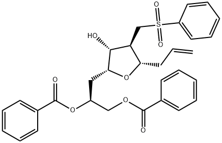 (S)-3-((2R,3R,4R,5S)-5-allyl-3-hydroxy-4-((phenylsulfonyl)methyl)tetrahydrofuran-2-yl)propane-1,2-diyl dibenzoate 구조식 이미지